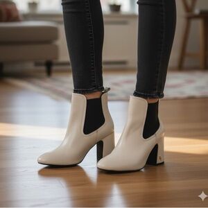 KURT GEIGER London Genuine Leather Heeled Cream Raylan Ankle Boot US Sz 9.5